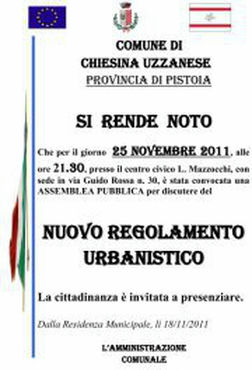 Regolamento Urbanistico #ChiesinaUzzanese. Venerdi 25 Novembre viene spiegato.