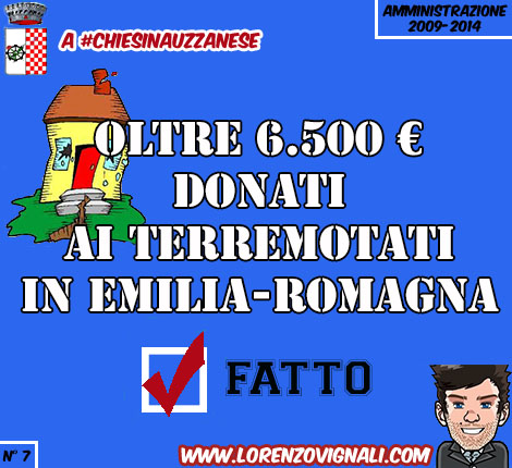 Oltre 6.500€ donati ai terremotati in Emilia-Romagna.